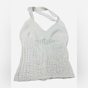 NWOT. Crochet shoulder less cotton top - White - XS